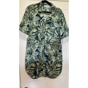 Bed to Brunch Women's Boyfriend Teopical Leaves Night Shirt Sleepwear Size S